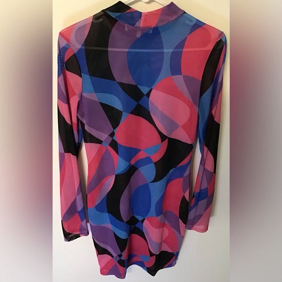 Almost famous purple pink blue sheer long sleeve dress size large - Picture 6 of 6